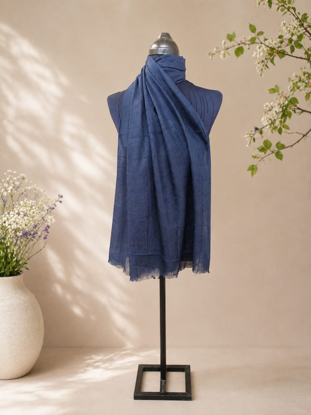 Indigo Blue Textured Scarf