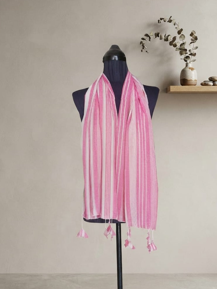 Georgette Pink Striped Scarf