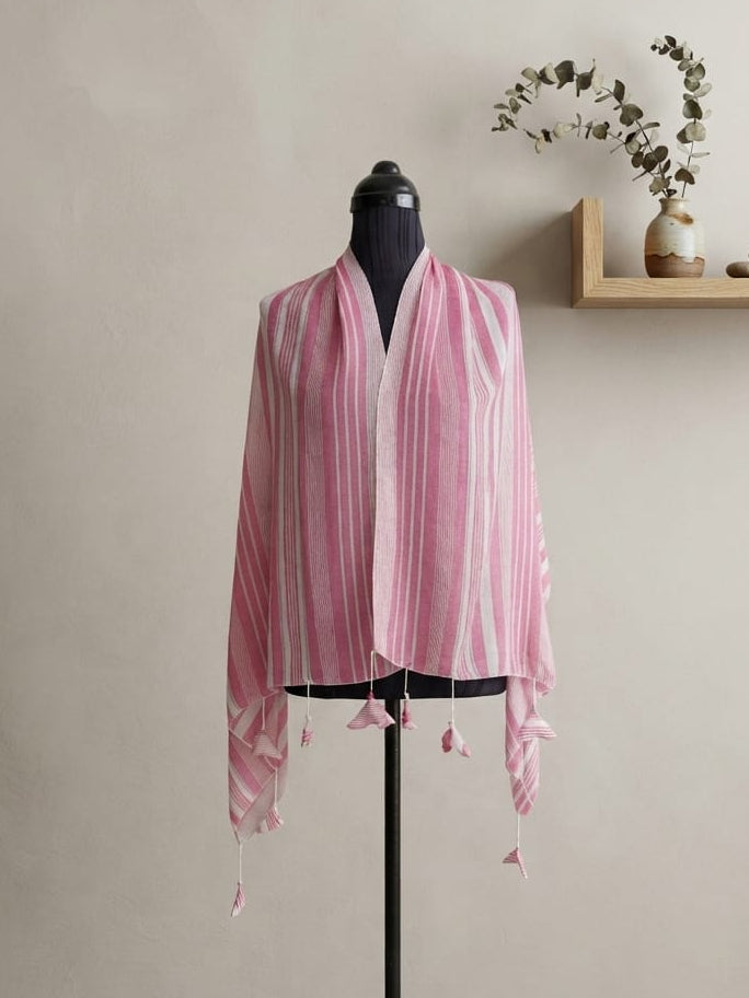 Georgette Pink Striped Scarf