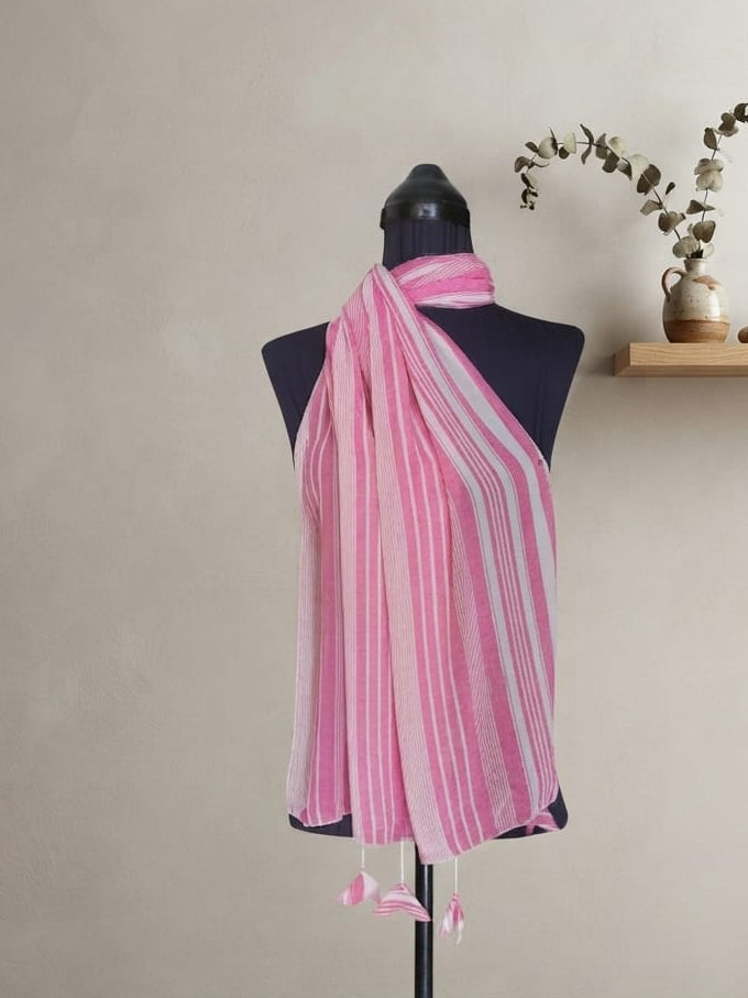 Georgette Pink Striped Scarf